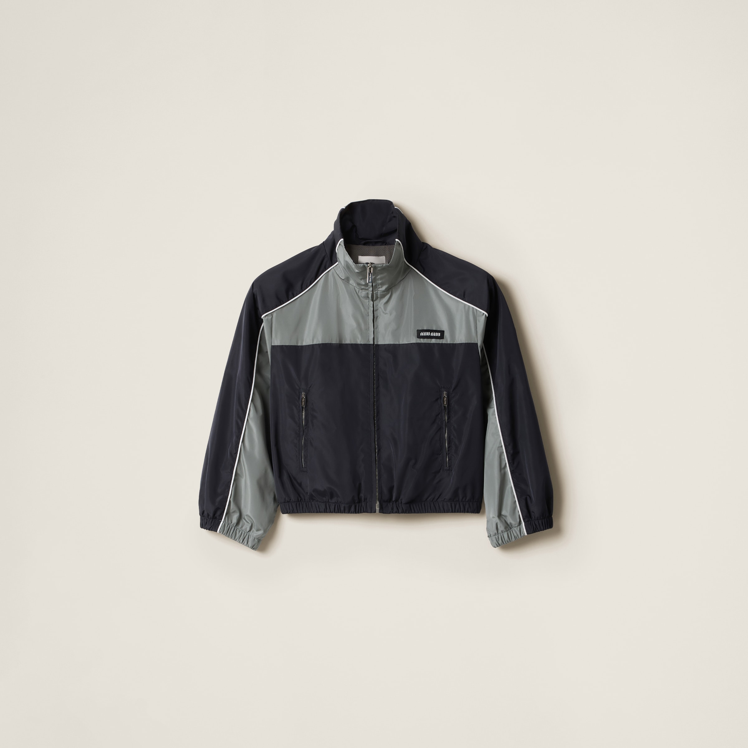 Technical silk zipper blouson jacket