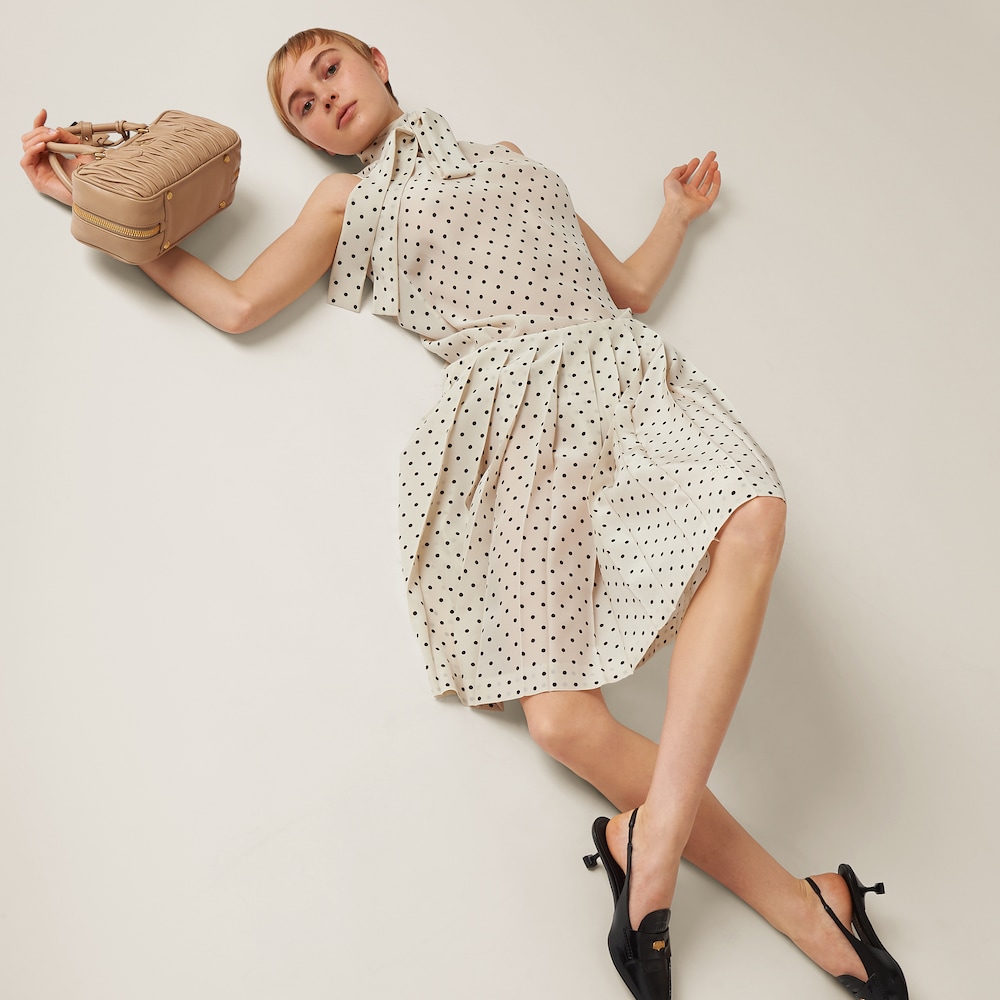 Polka-dot crepe de chine skirt