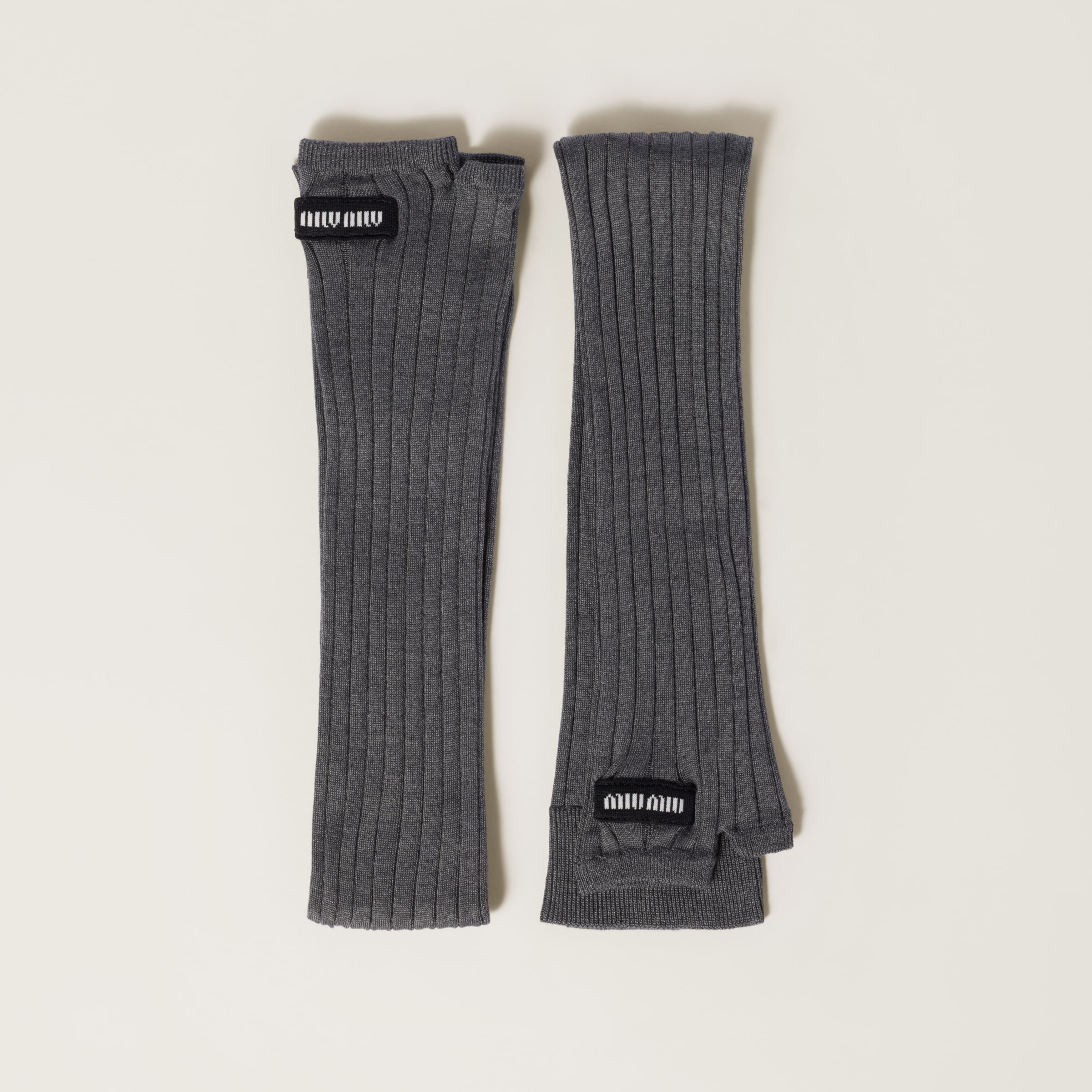 Ribbed knit silk fingerless gloves