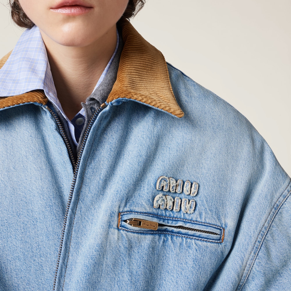 Denim jacket with velvet collar