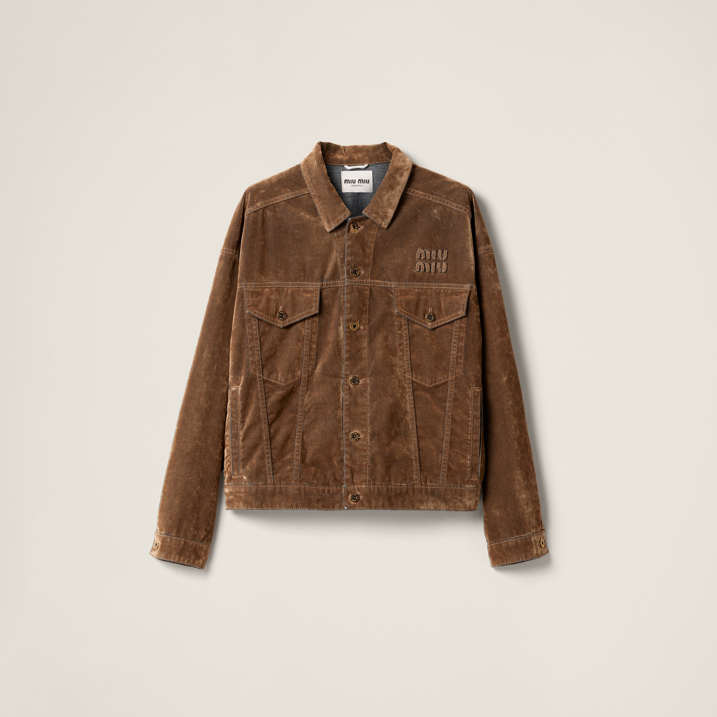 Washed flocked chambray blouson jacket