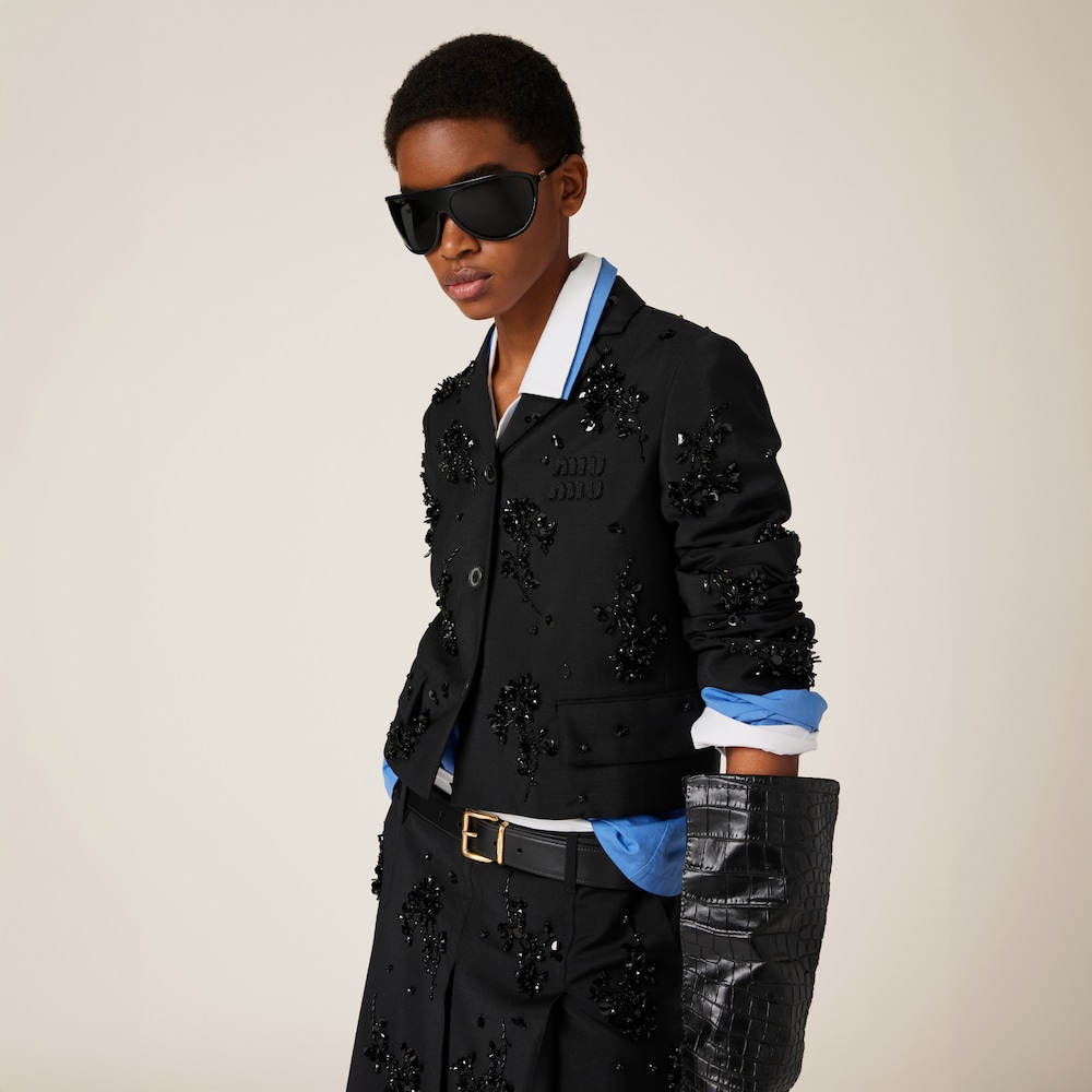 Embroidered single-breasted kid mohair jacket