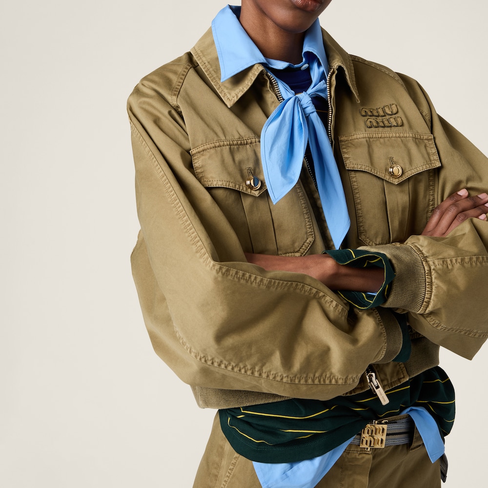 Garment-dyed cotton satin bomber jacket