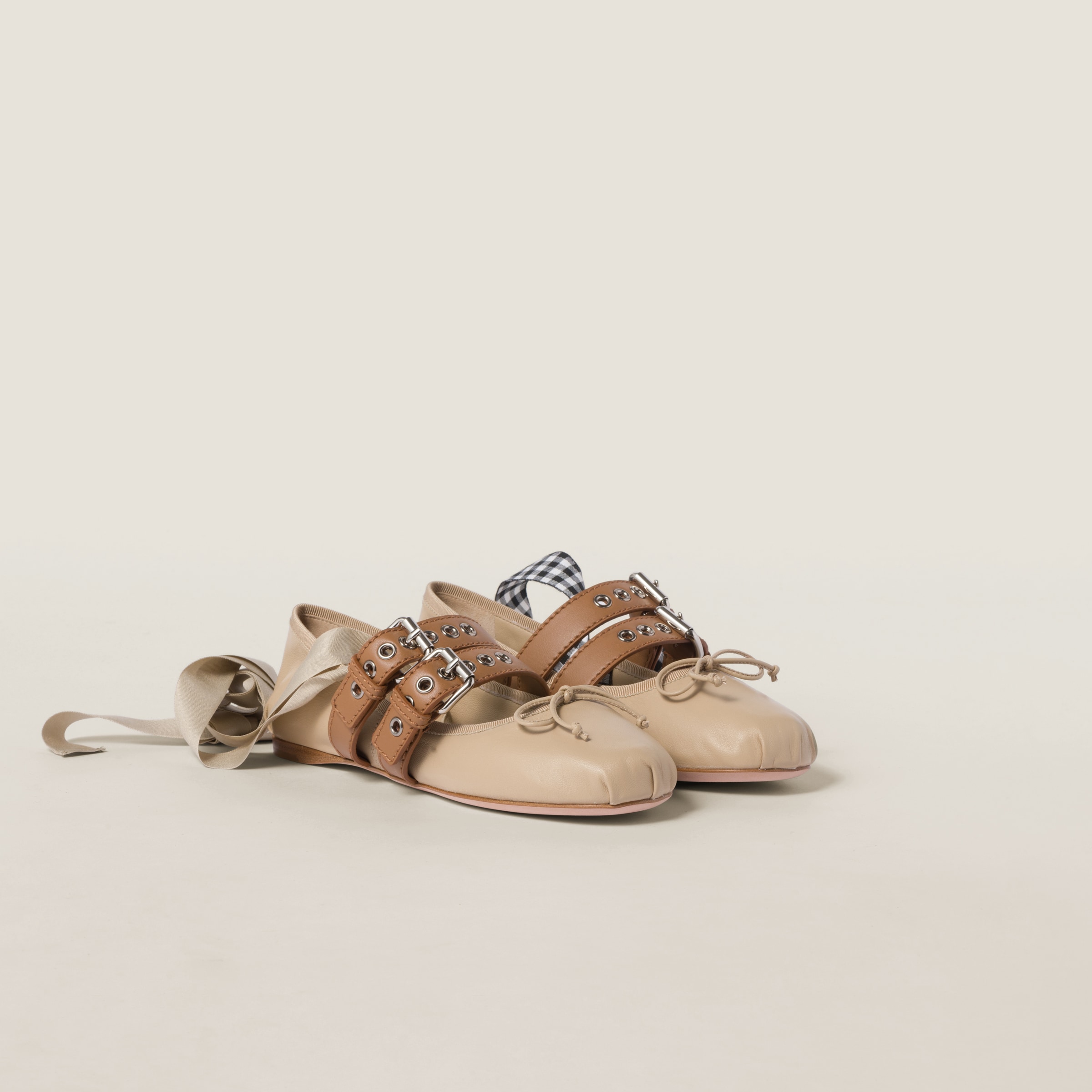 Nappa and calf leather ballerinas
