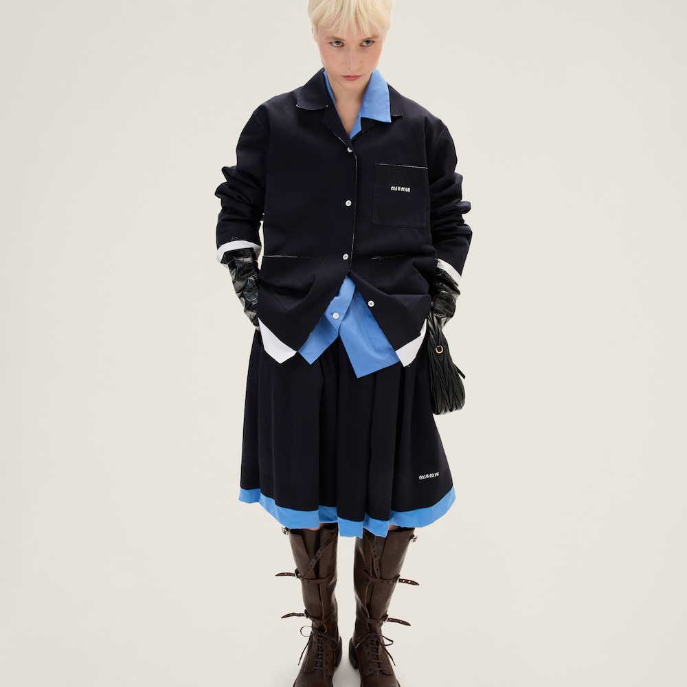 Knit and poplin skirt