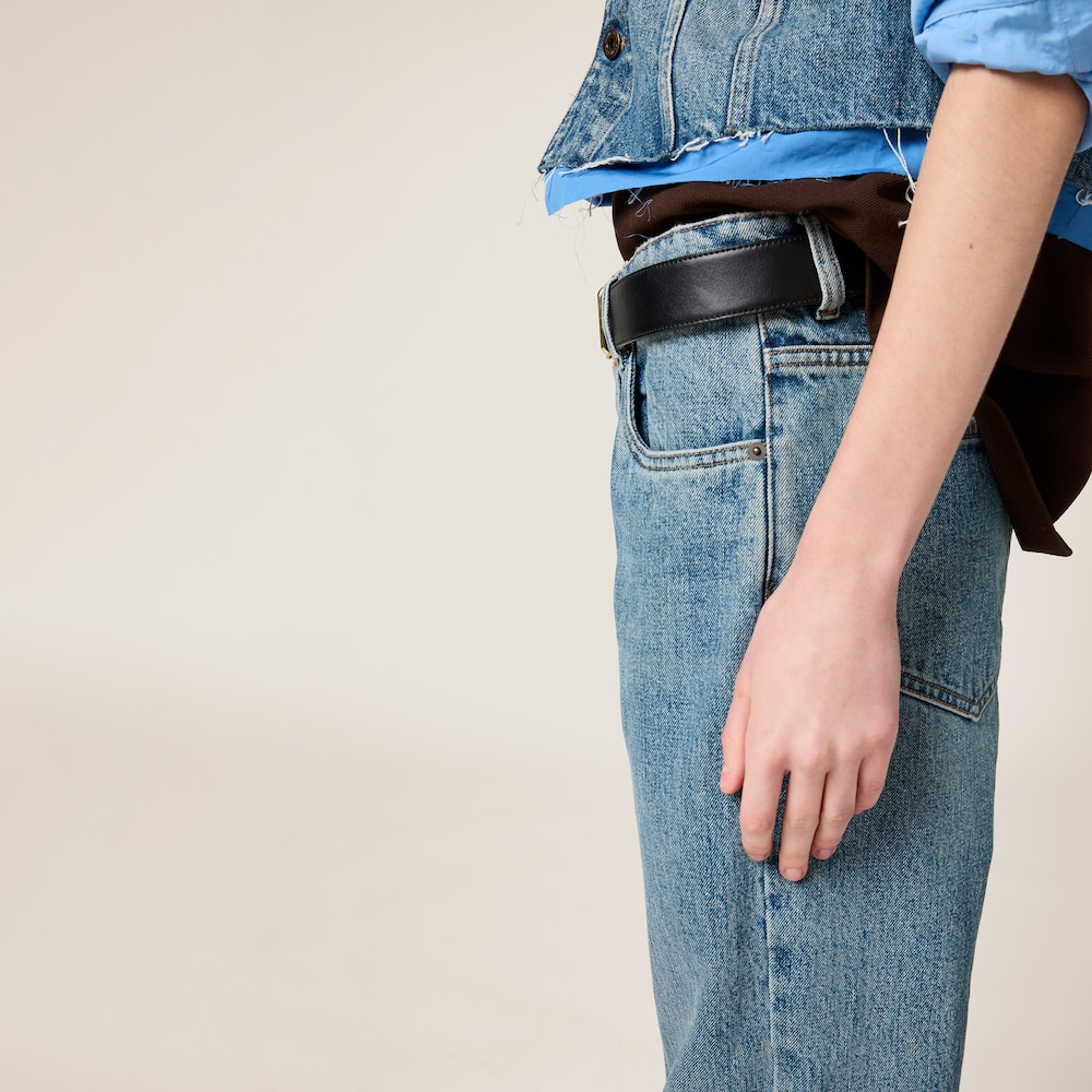 Denim and poplin five-pocket jeans
