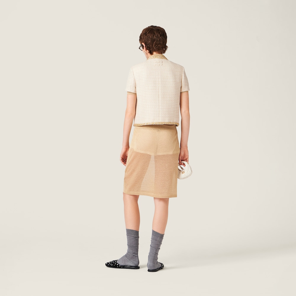 Single-breasted check lamé jacket