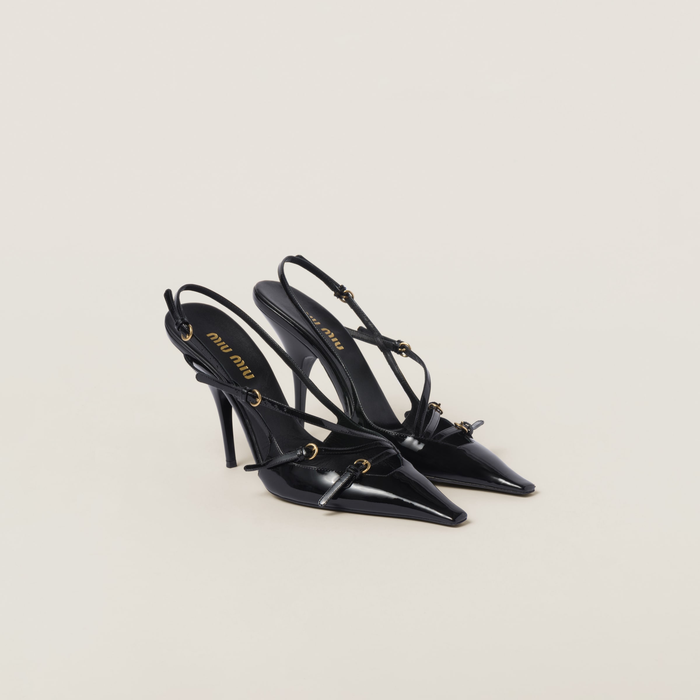 Patent leather slingbacks with buckles