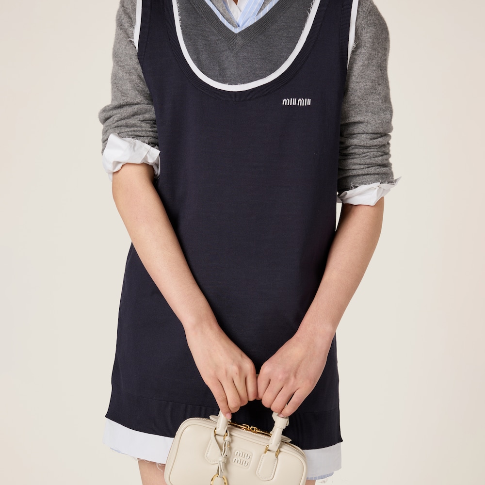 Knit and poplin mini-dress