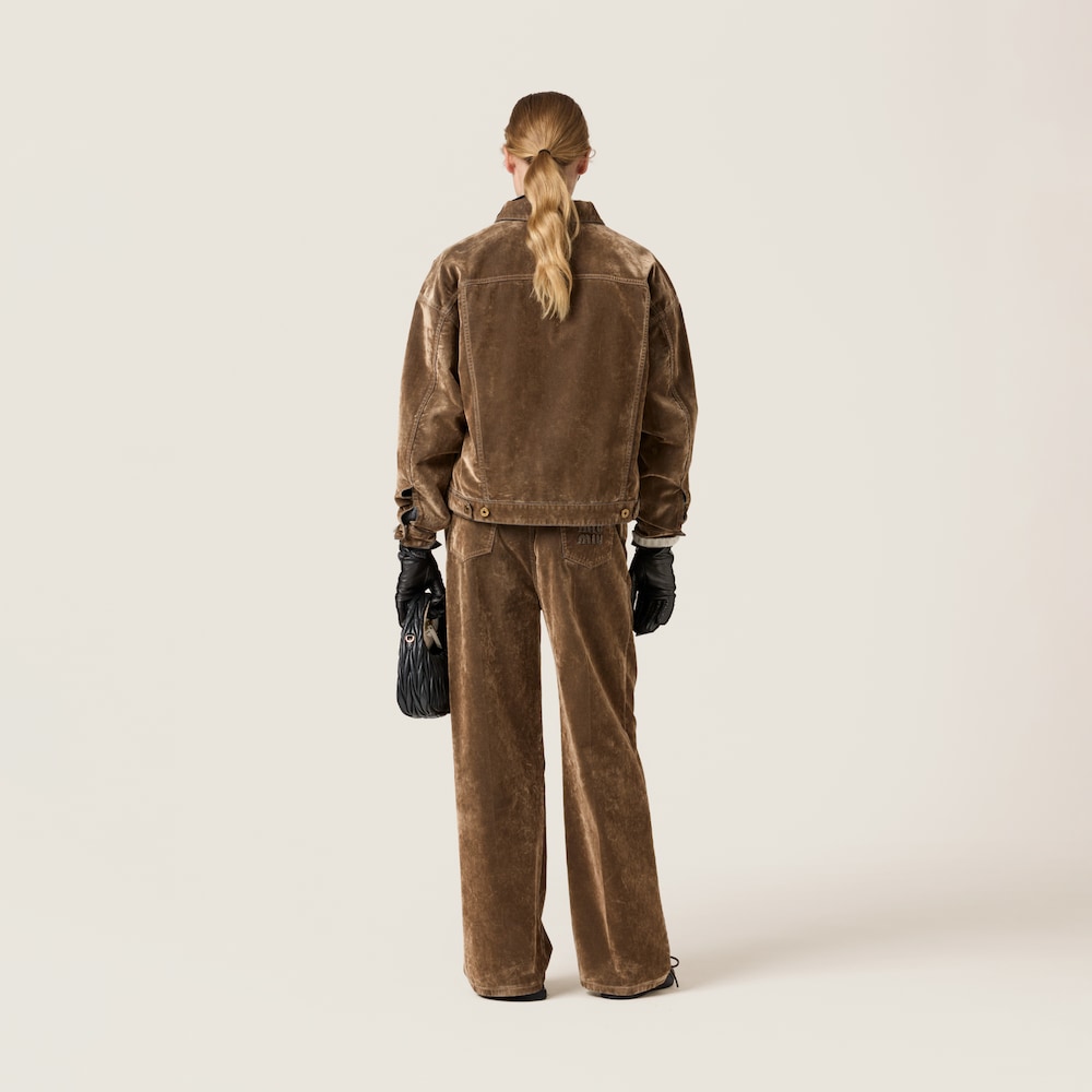 Washed flocked chambray pants