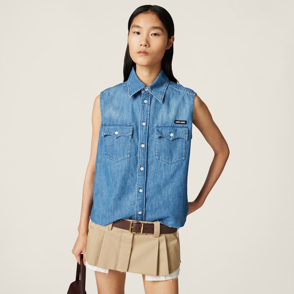 Sleeveless chambray shirt