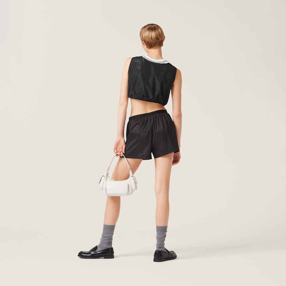 Technical silk shorts with printed logo