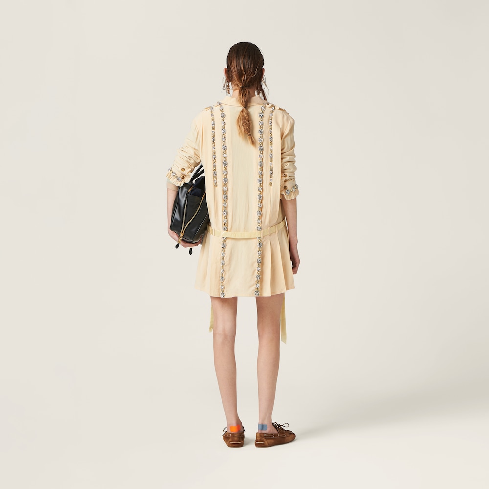 Embroidered marocain mini-dress