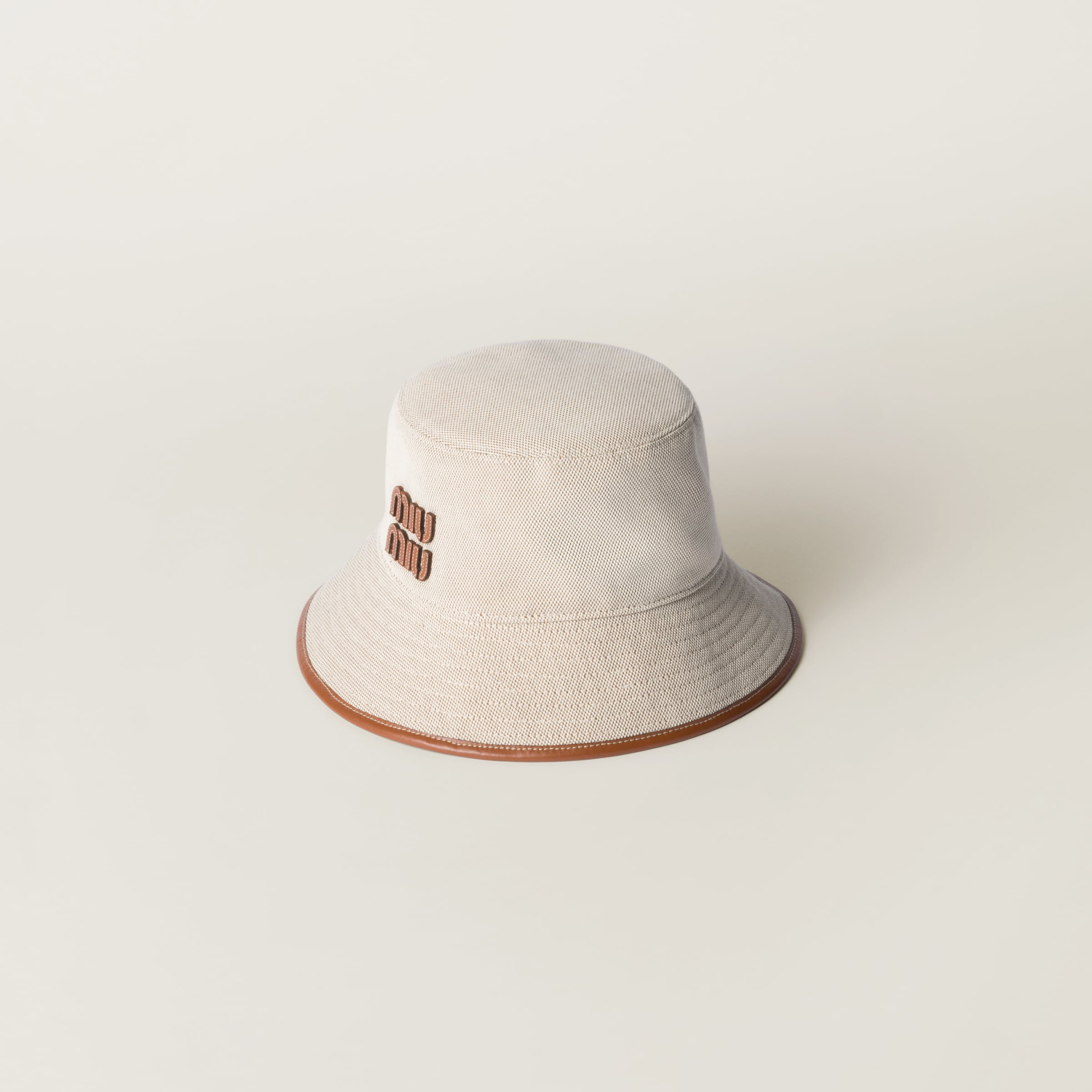 Canvas and leather bucket hat