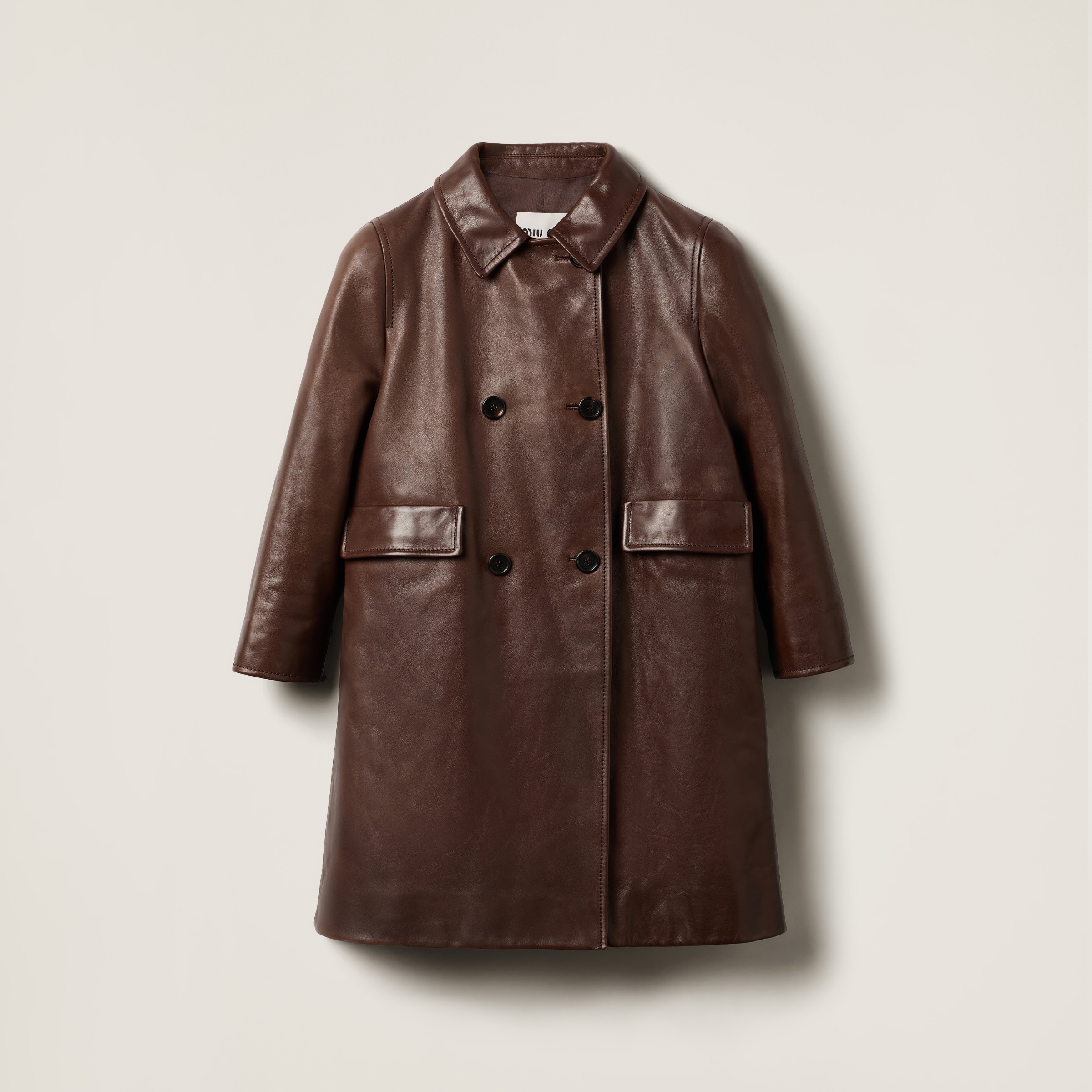 Double-breasted leather coat