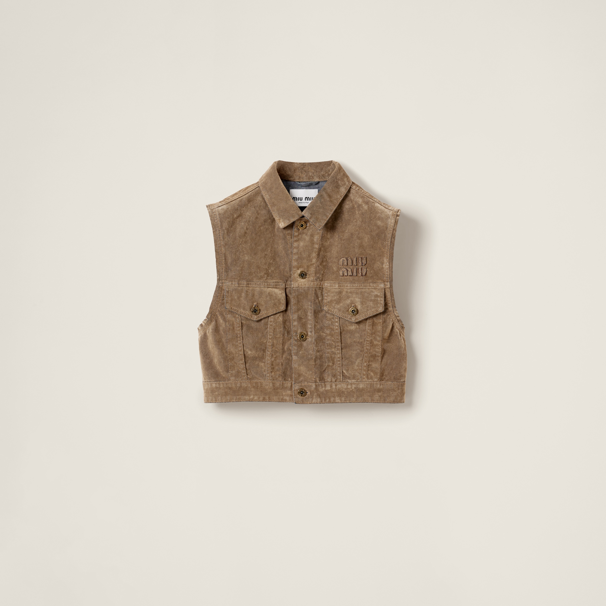 Washed flocked chambray vest
