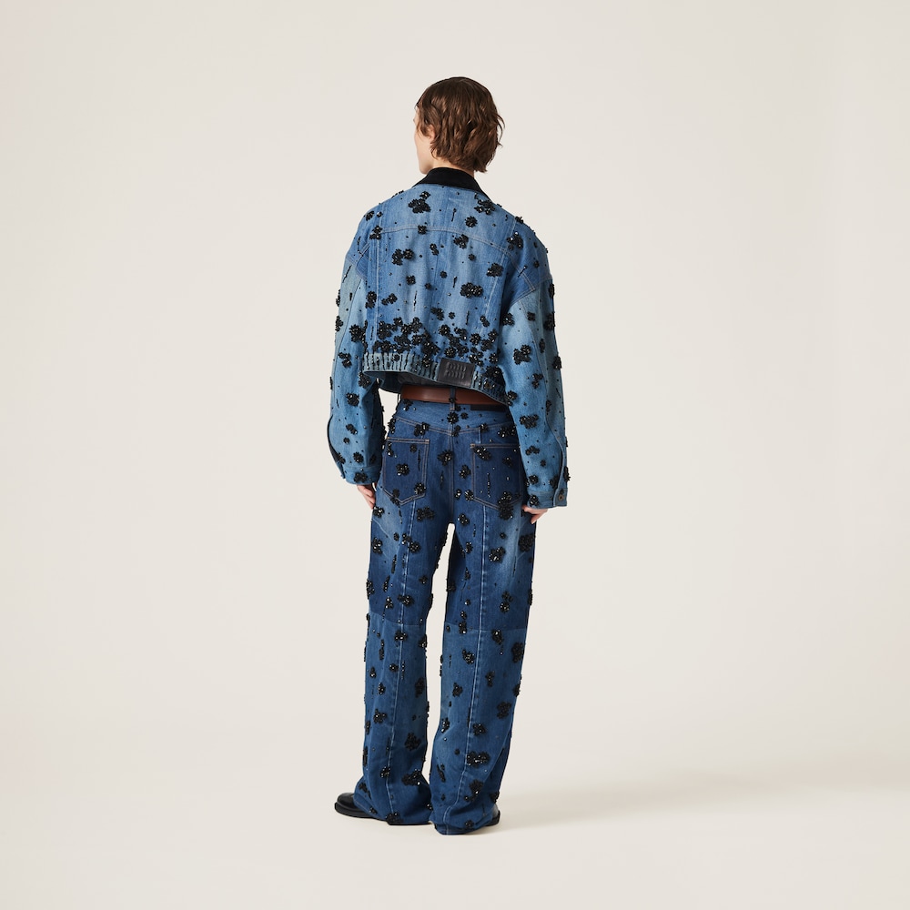 Embellished five-pocket denim jeans