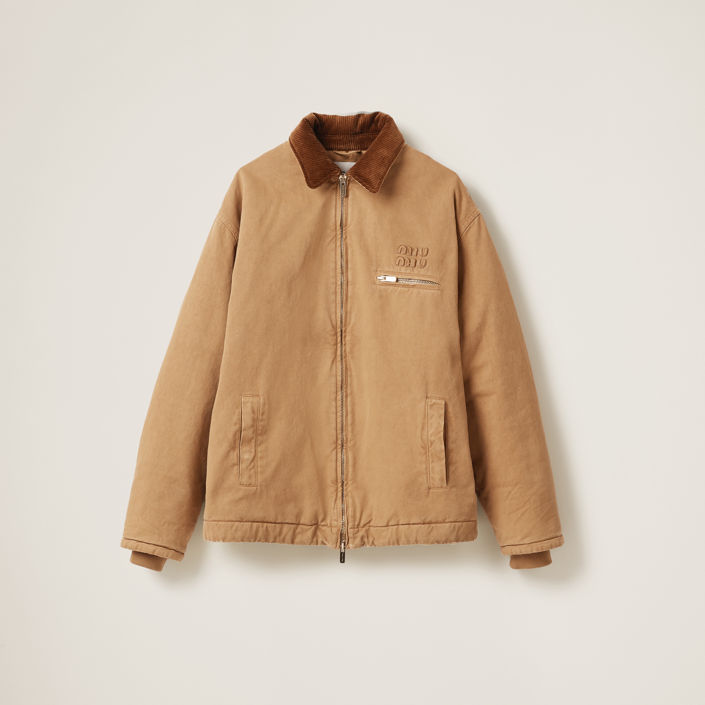 Embroidered garment-dyed gabardine blouson jacket