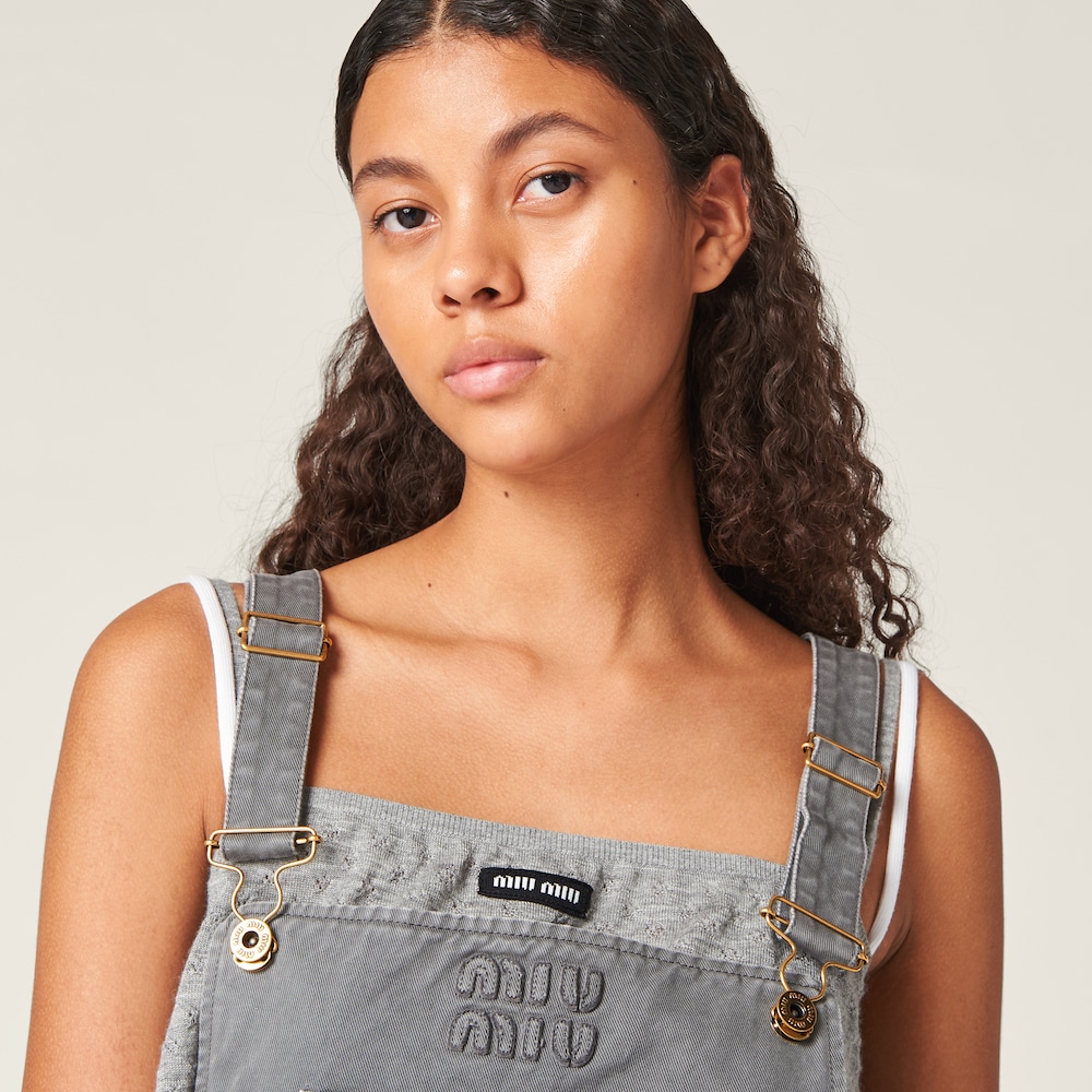 Garment-dyed gabardine overall mini-dress