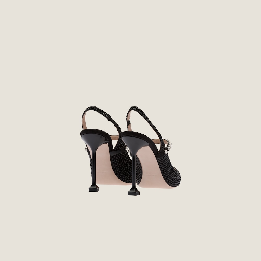 Satin slingback pumps with crystals