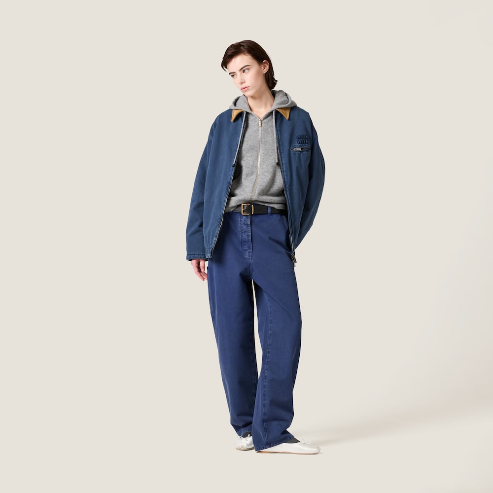 Gabardine trucker jacket with corduroy collar
