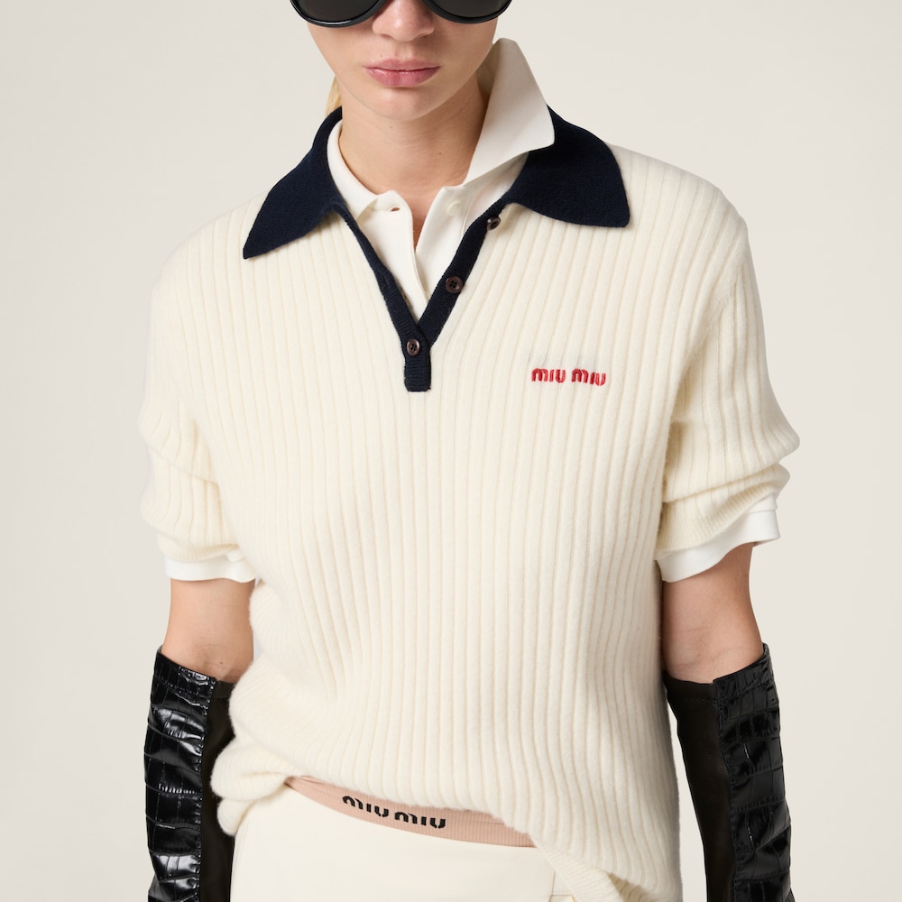 Ribbed cashmere polo shirt