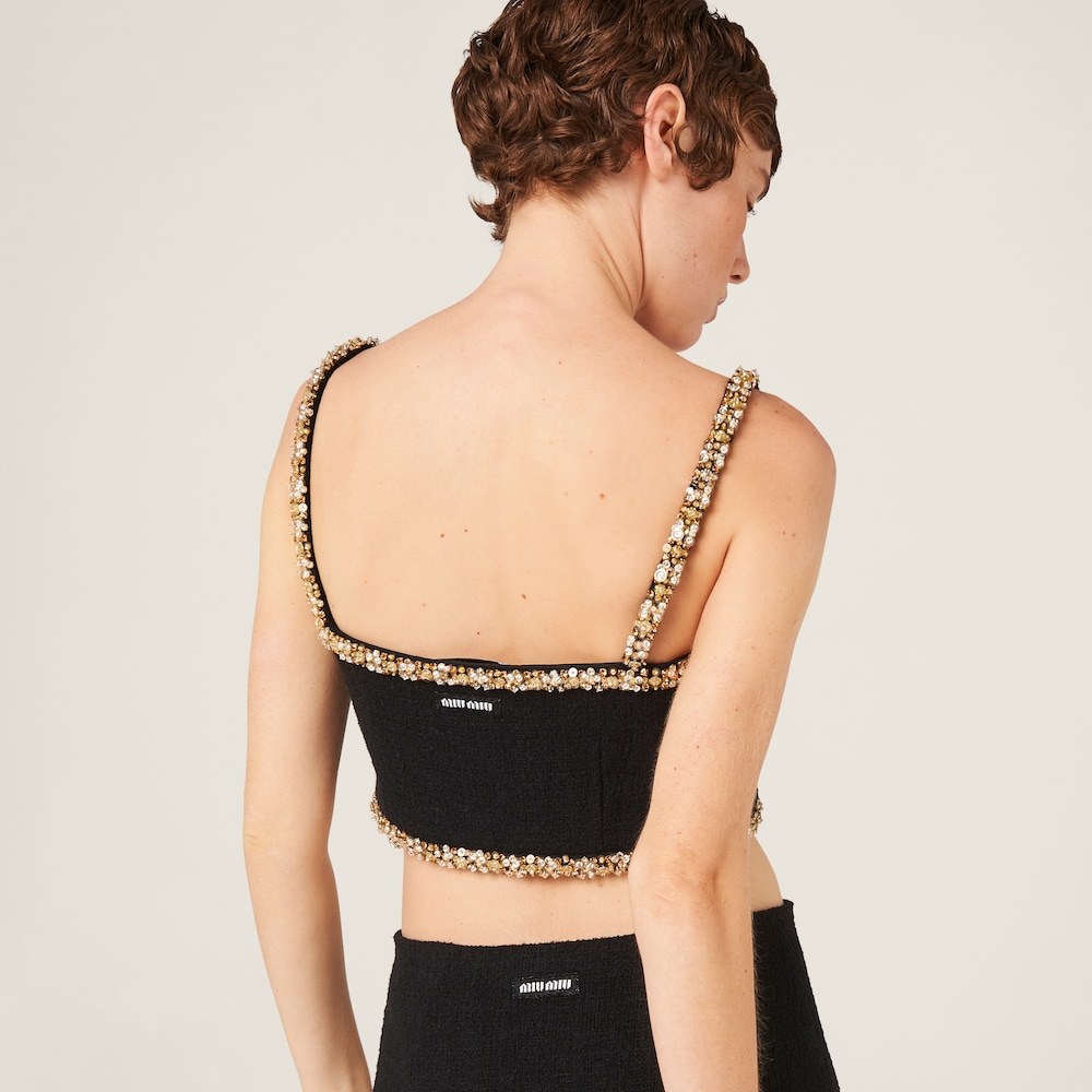 Embroidered tweed top