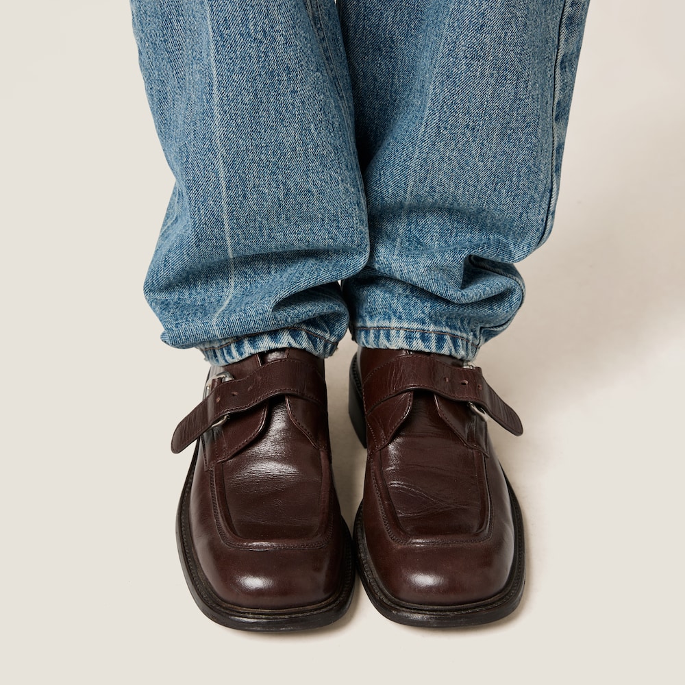 Denim and poplin five-pocket jeans