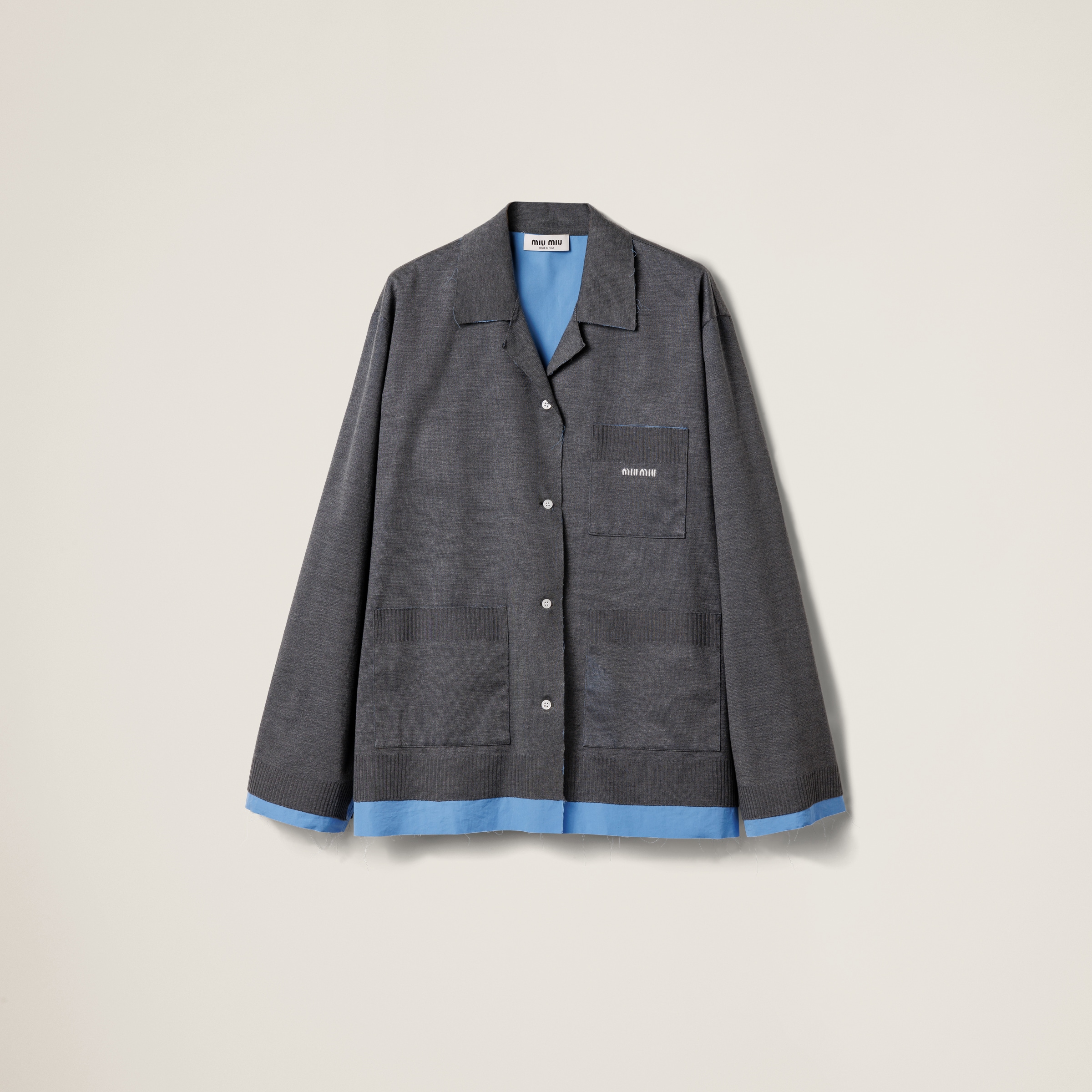 Knit and poplin shirt