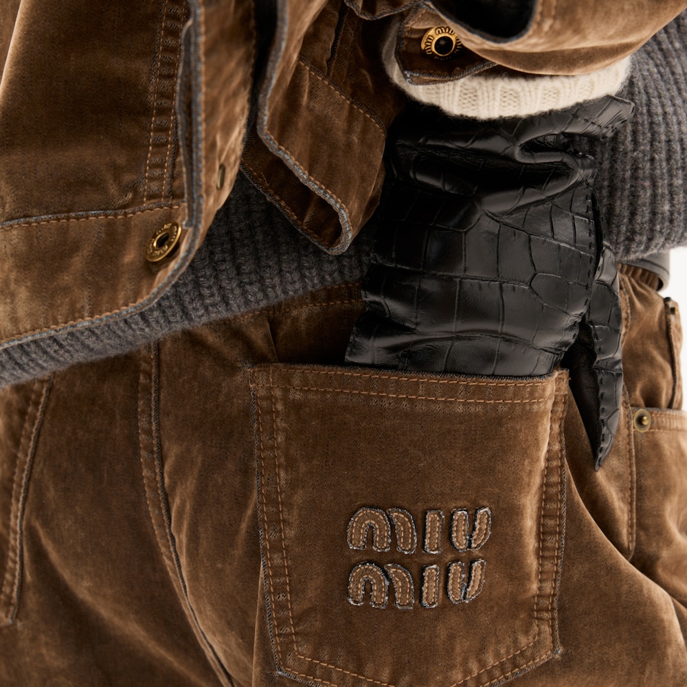 Washed flocked chambray pants
