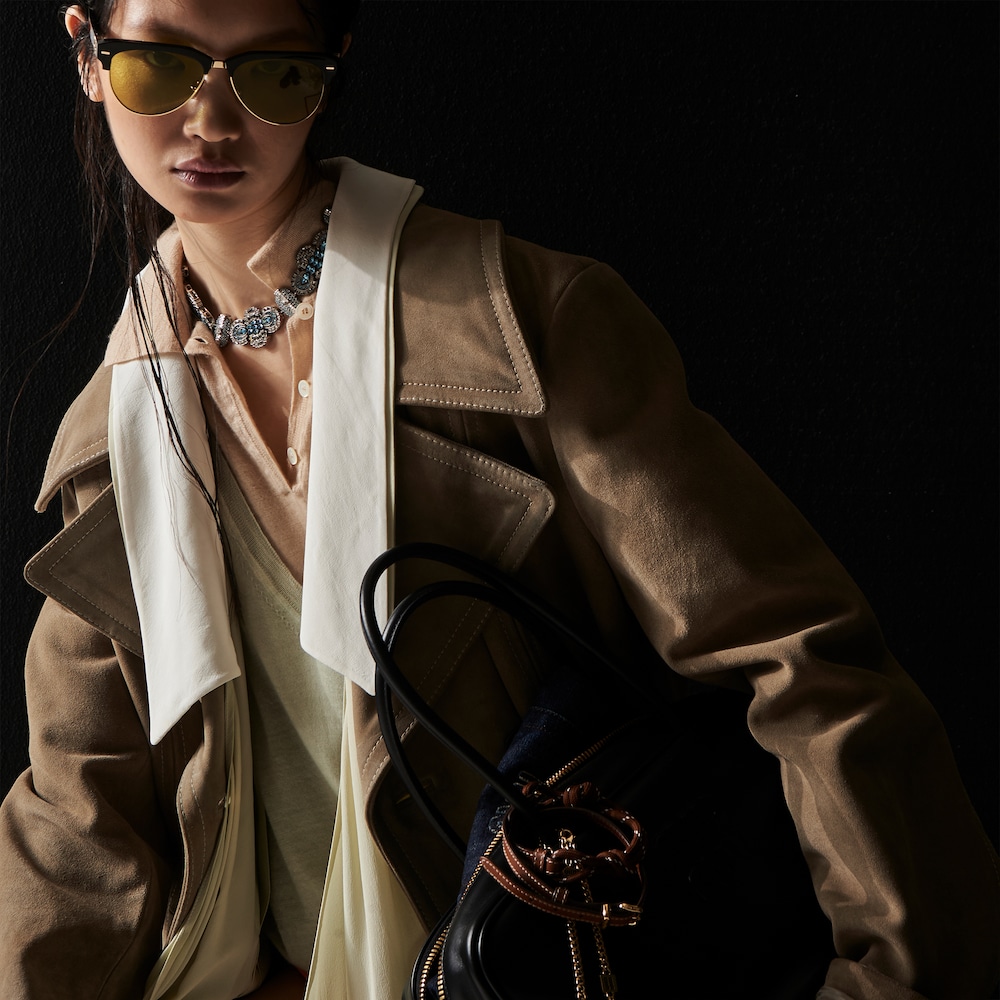 Double-breasted suede coat