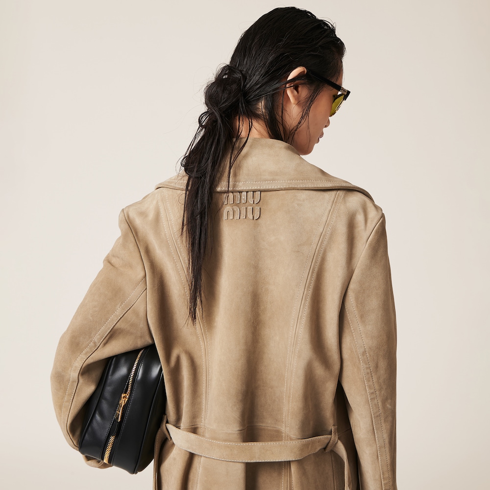 Double-breasted suede coat