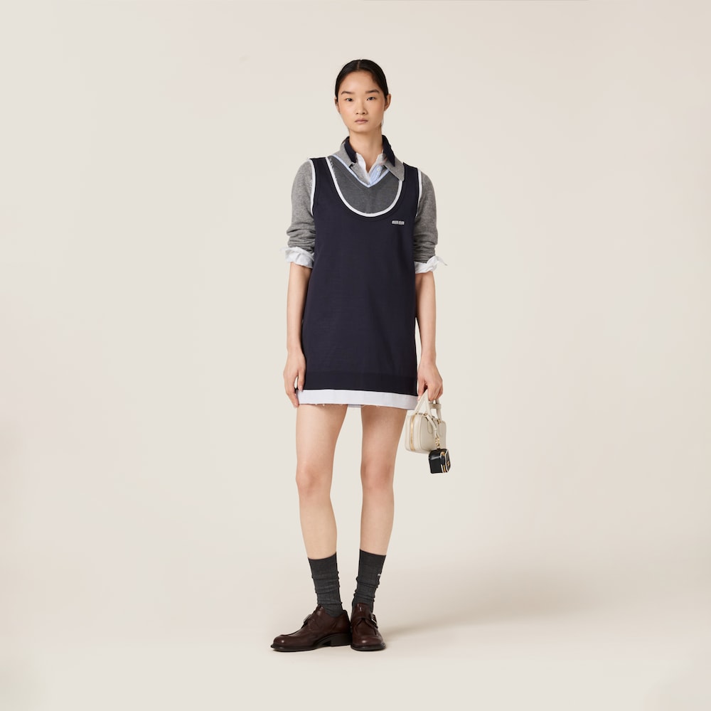 Knit and poplin mini-dress