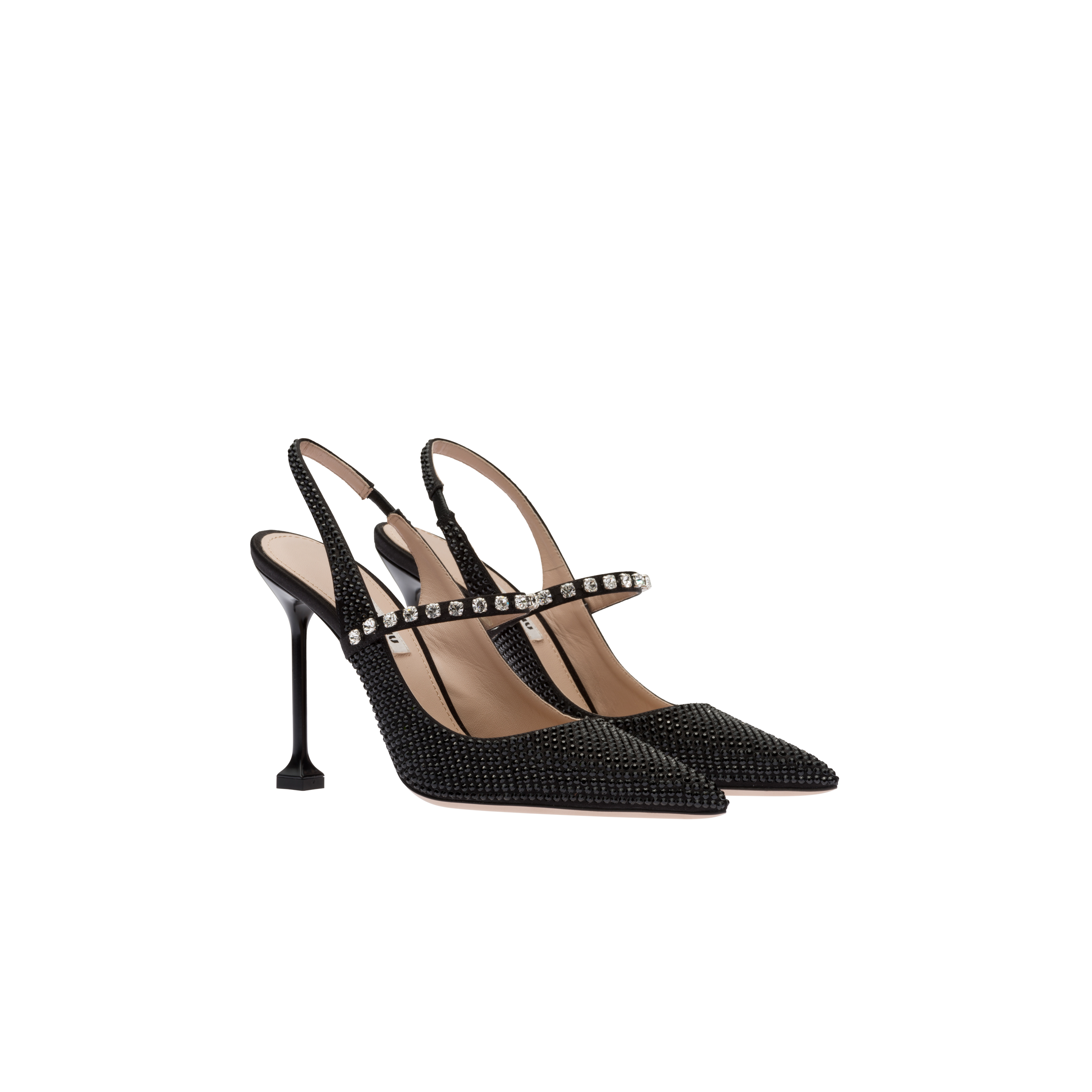 Satin slingback pumps with crystals