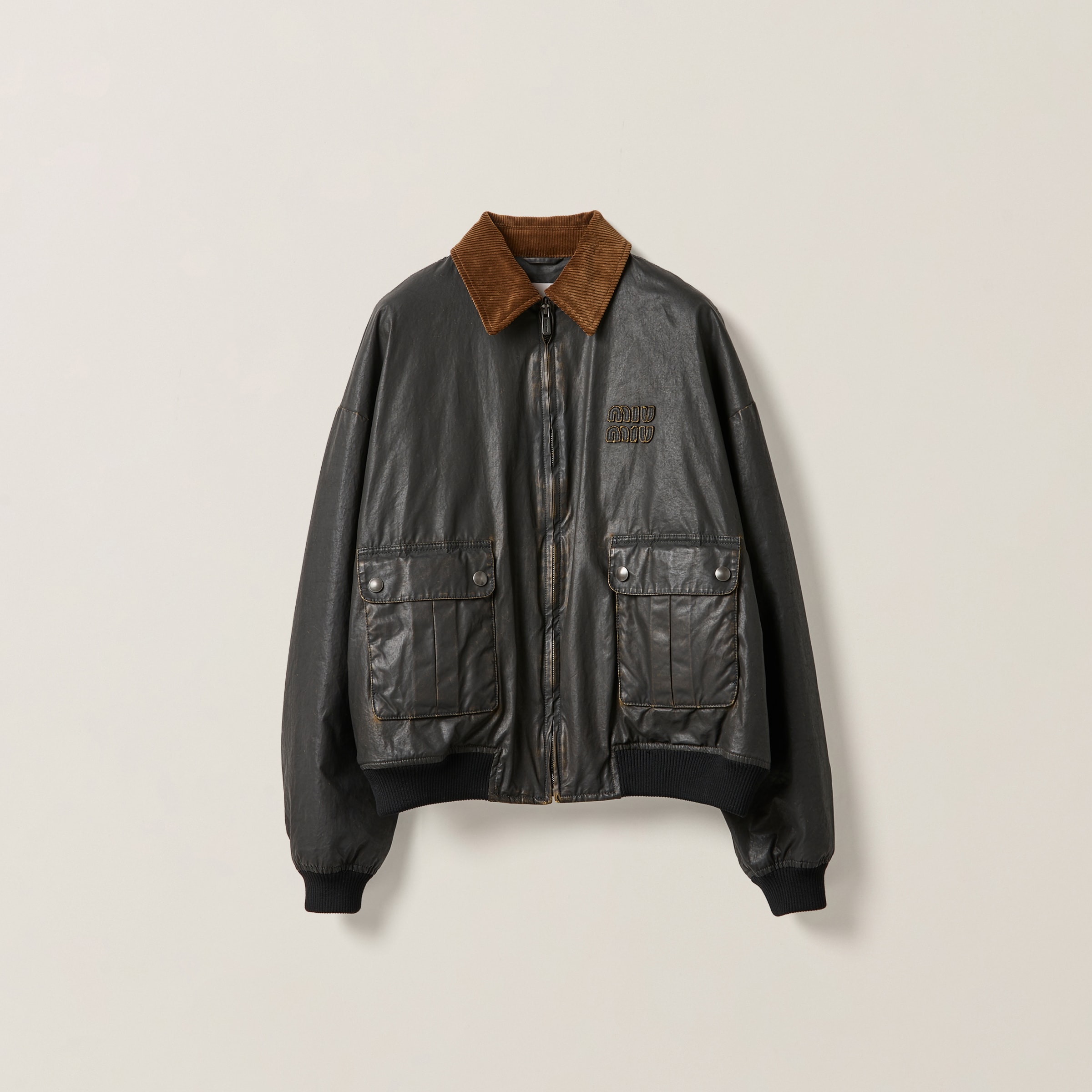 Resin-finish poplin bomber jacket
