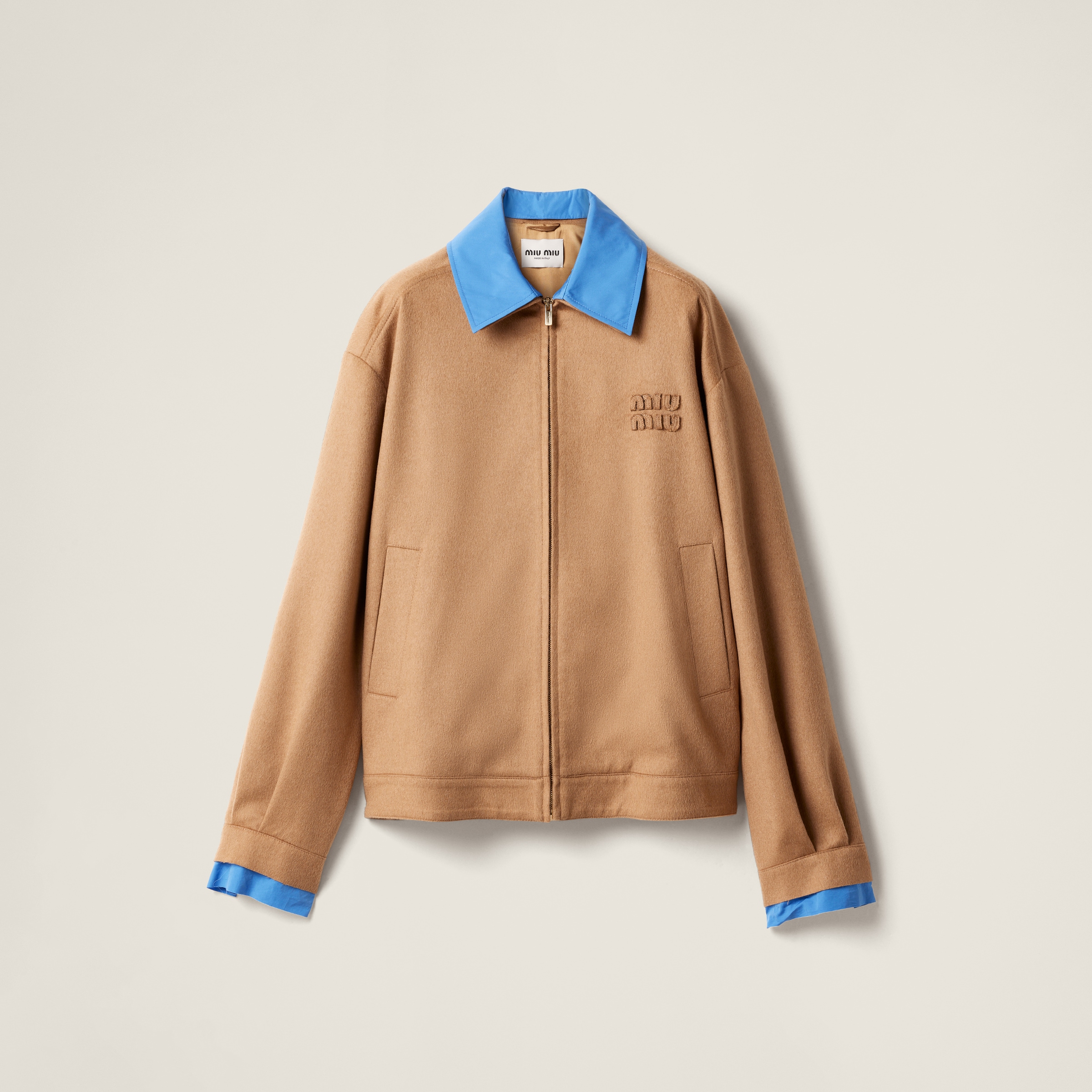 Camel-hair blouson jacket with poplin details