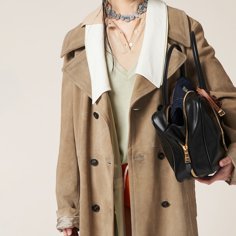 Double-breasted suede coat