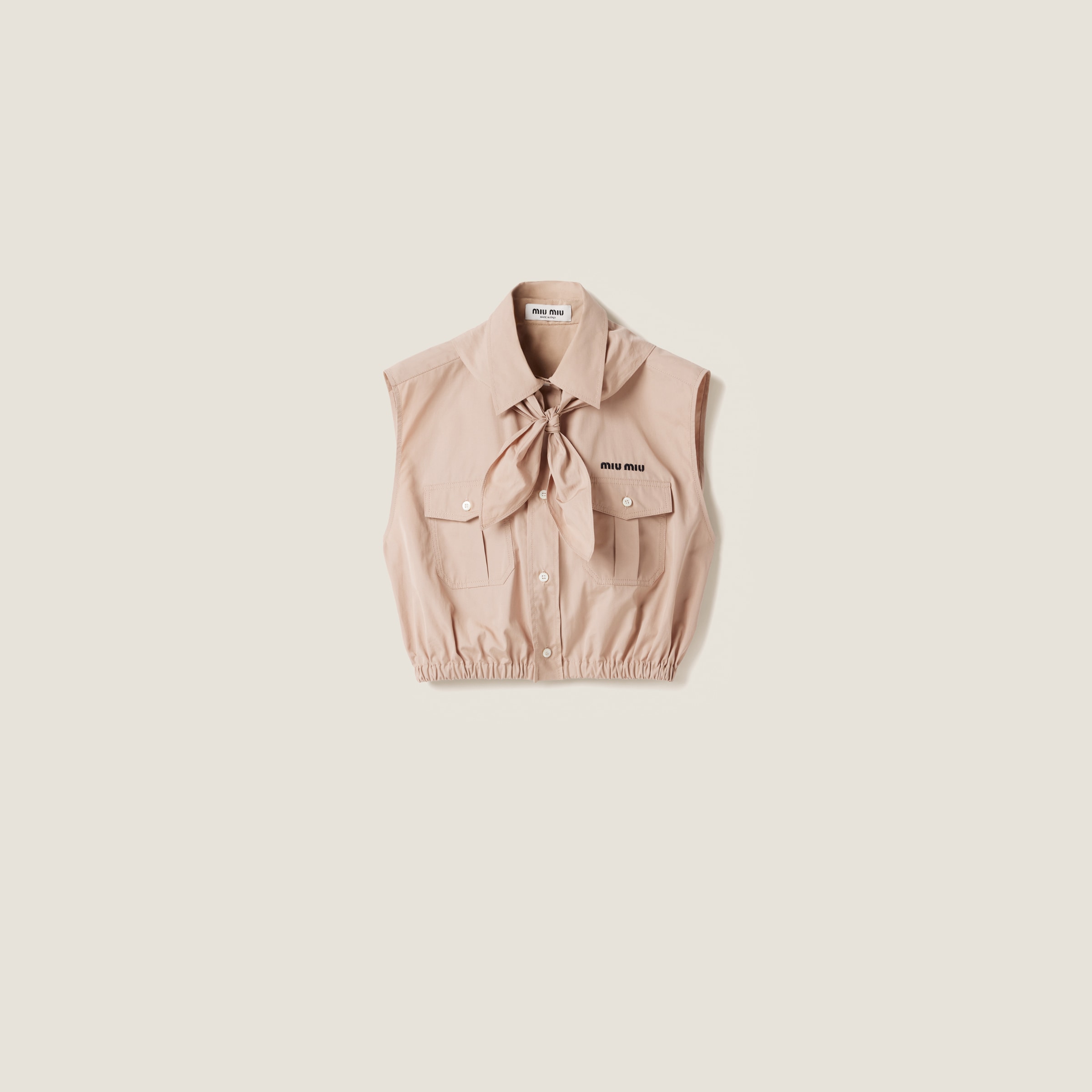Sleeveless poplin shirt with scarf