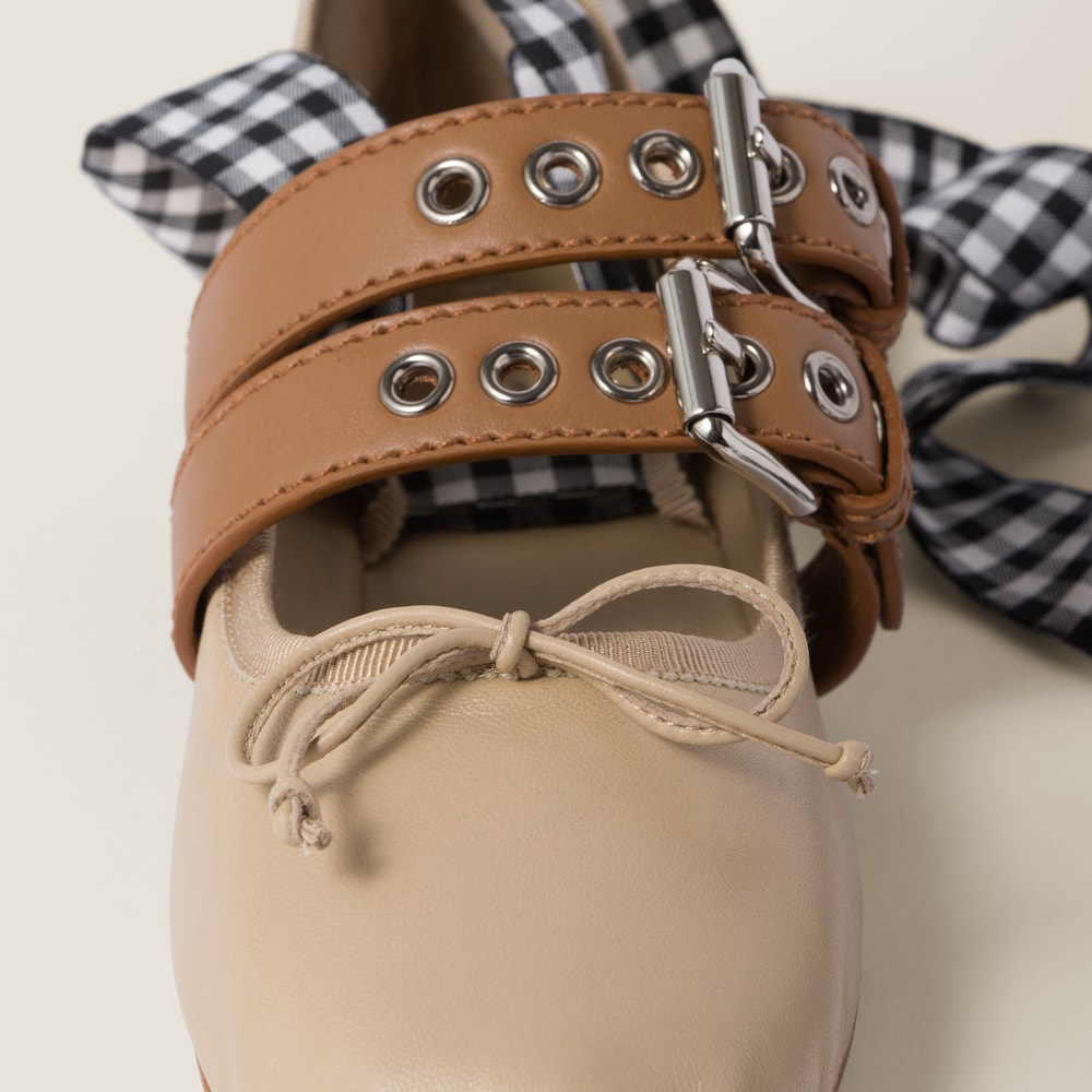 Nappa and calf leather ballerinas