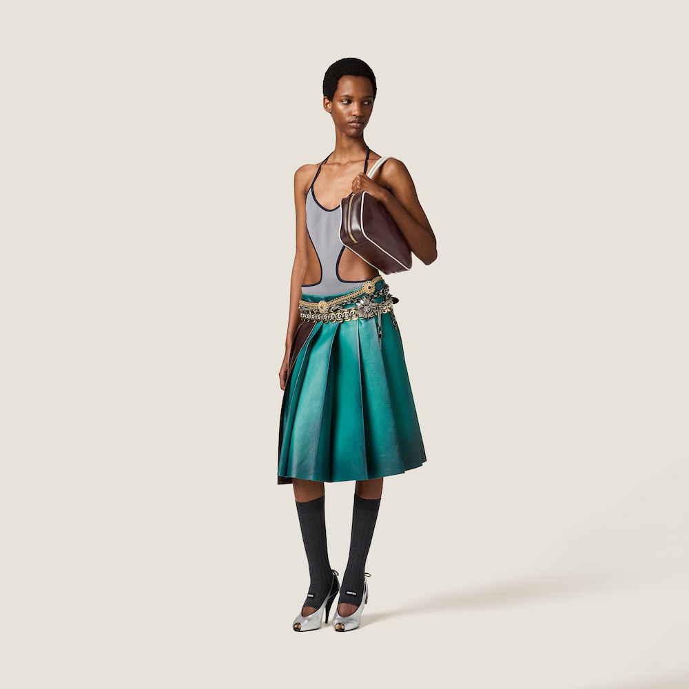 Pleated nappa leather skirt