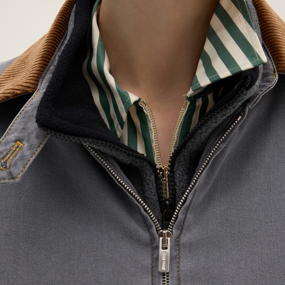 Chambray jacket with velvet collar