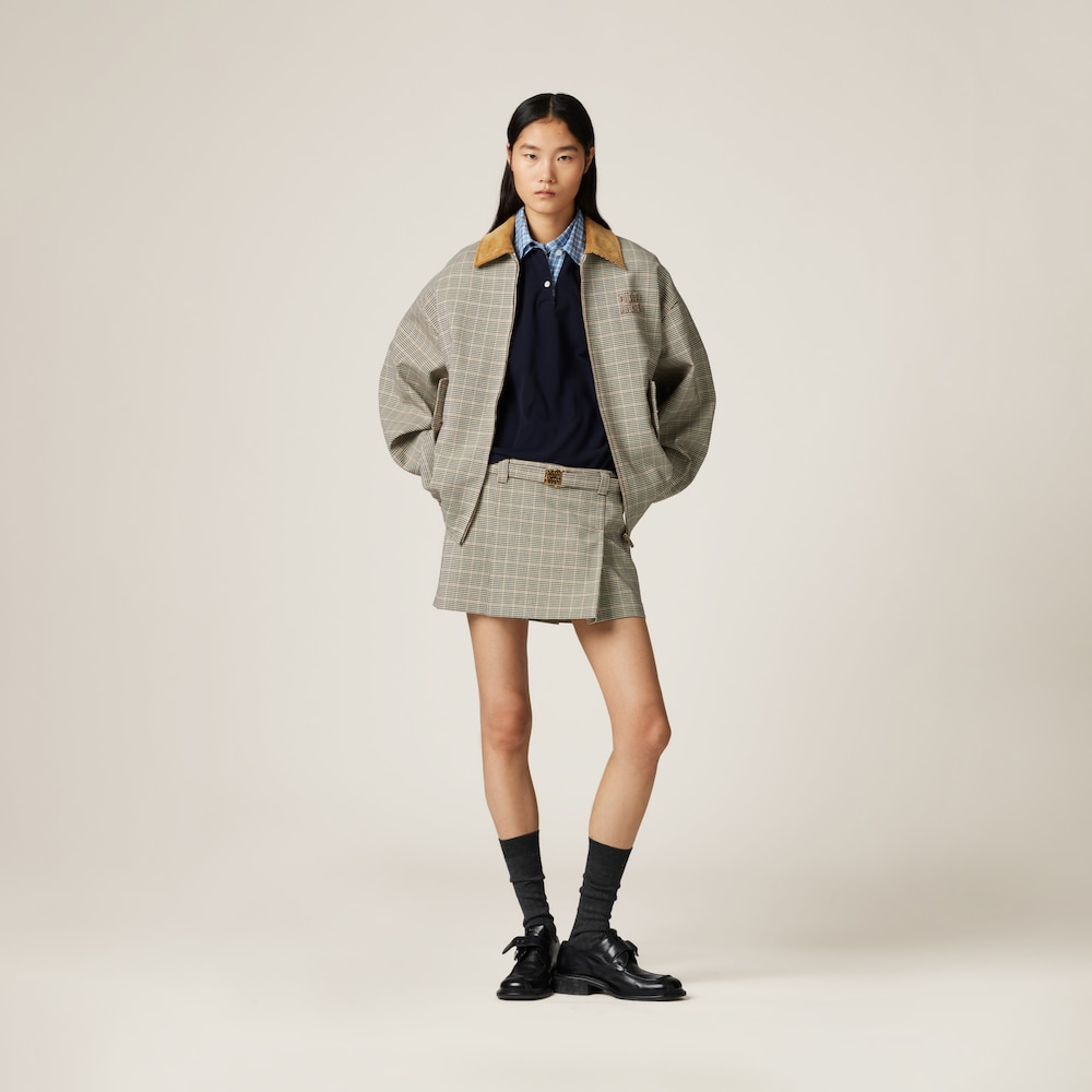 Checked double weave blouson jacket