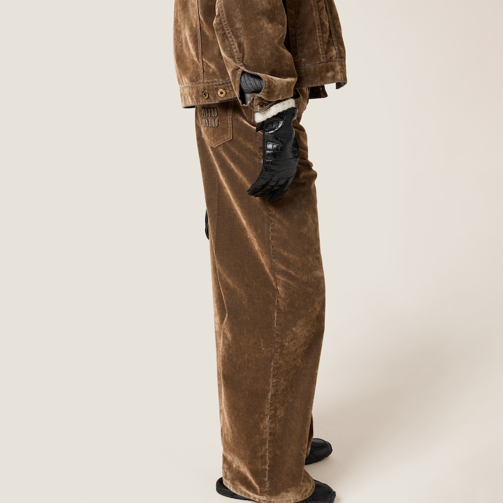 Washed flocked chambray pants