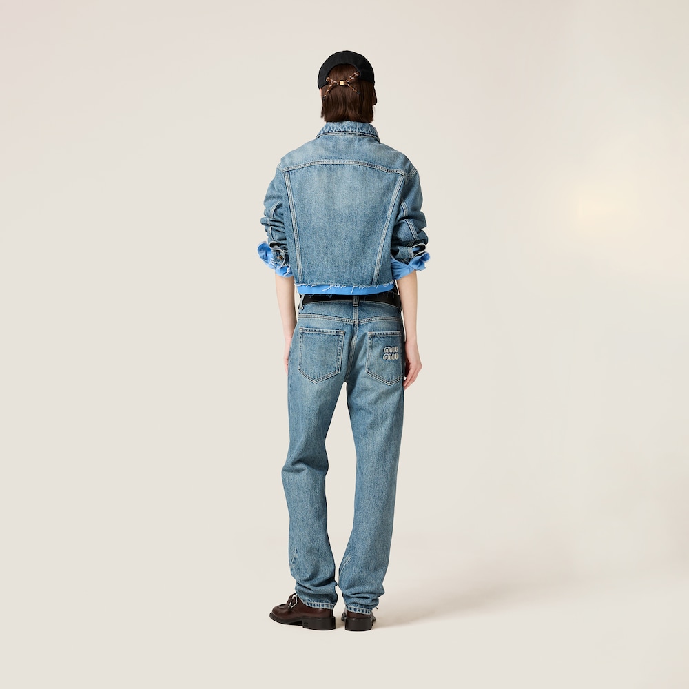 Denim and poplin five-pocket jeans