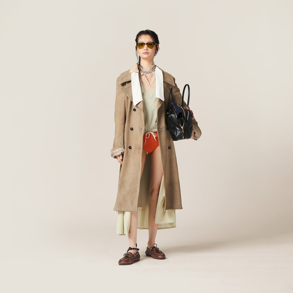 Double-breasted suede coat