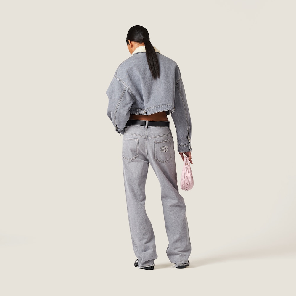 Embroidered denim blouson jacket