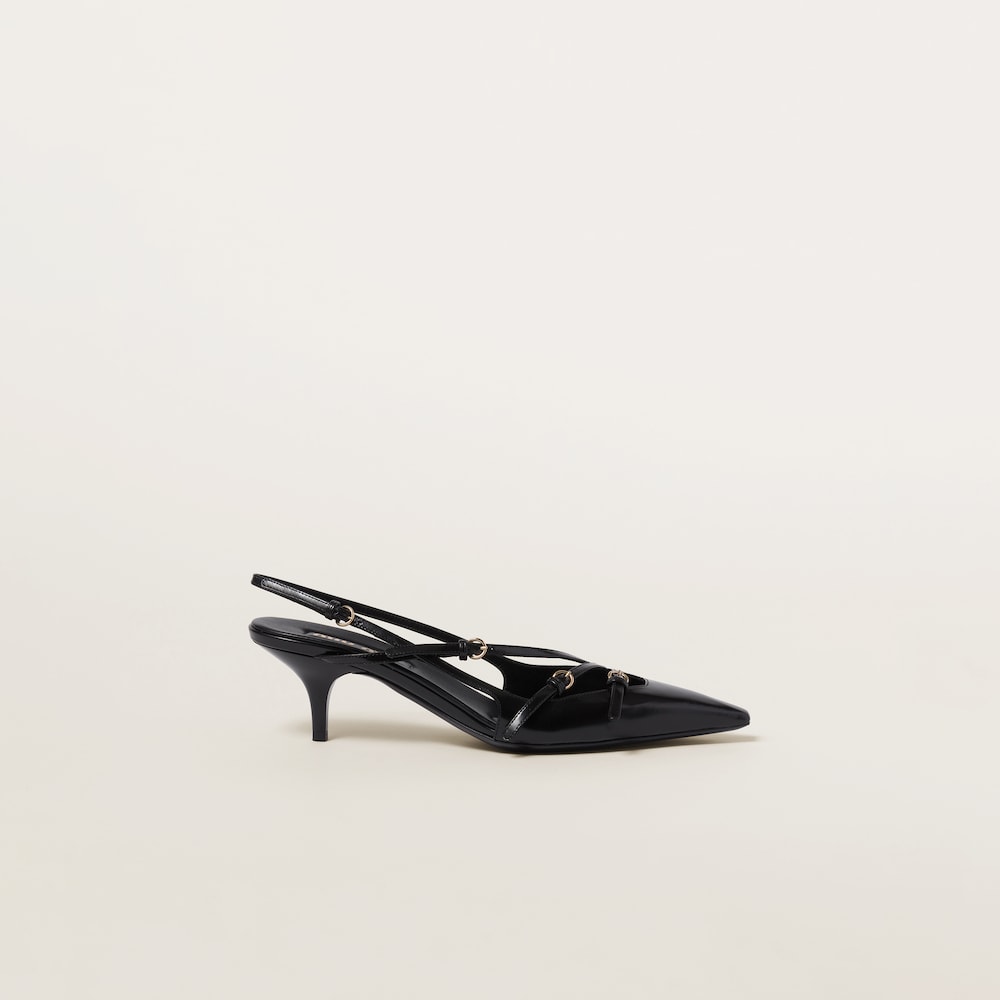 Brushed leather slingbacks with buckles