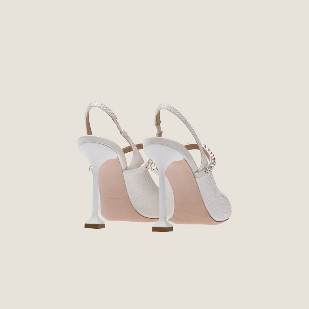 Satin slingback pumps with crystals