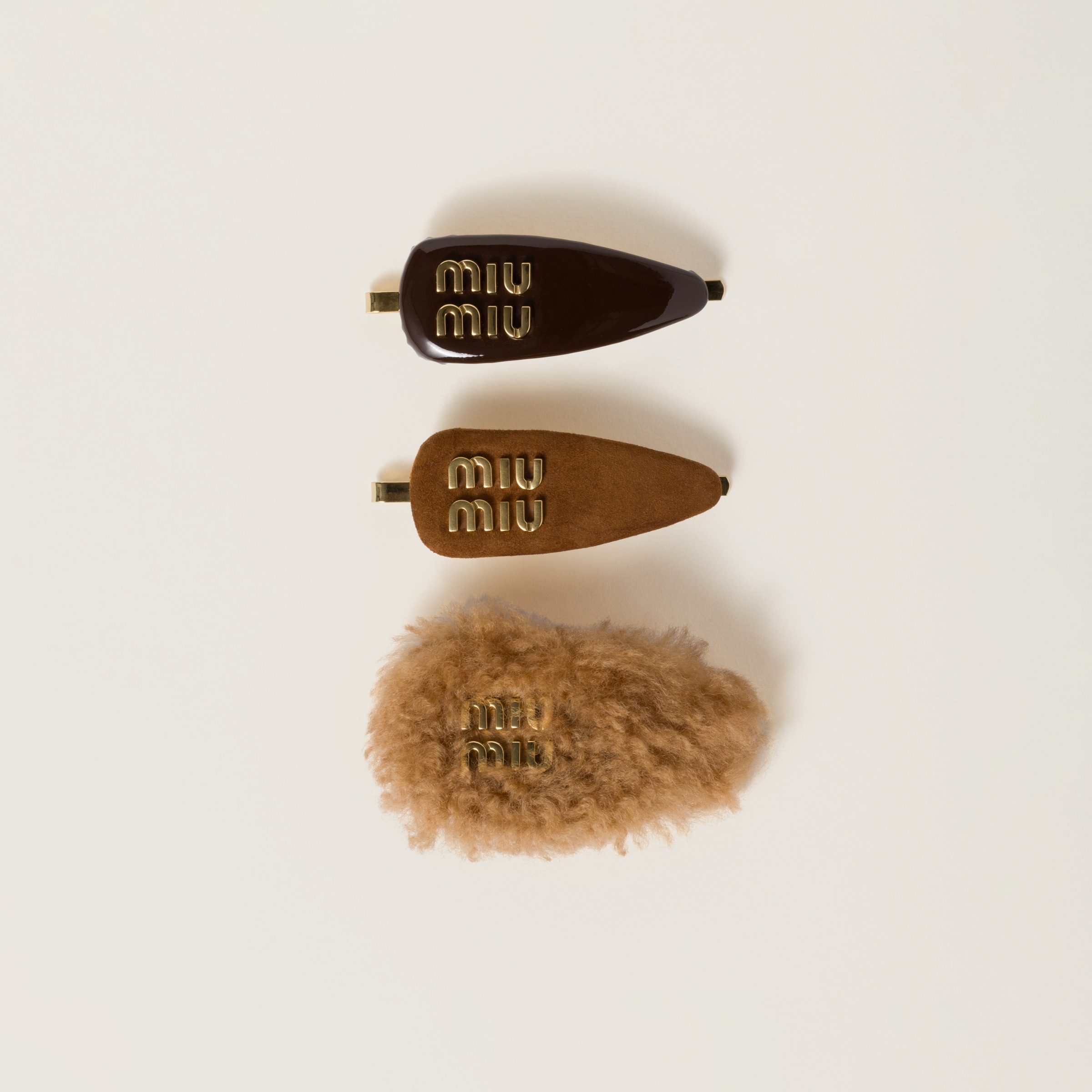 Set of leather, suede, and shearling hair clips