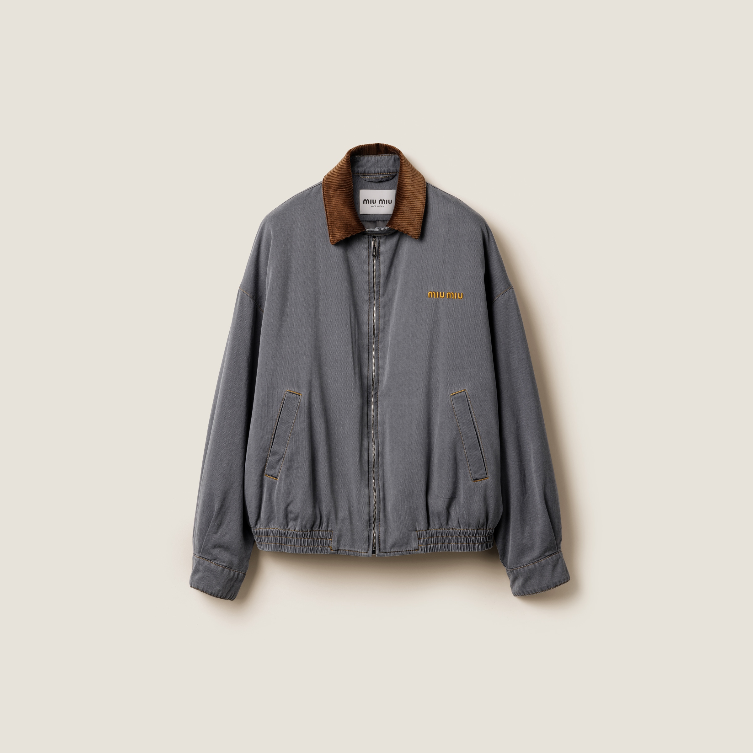Chambray jacket with velvet collar